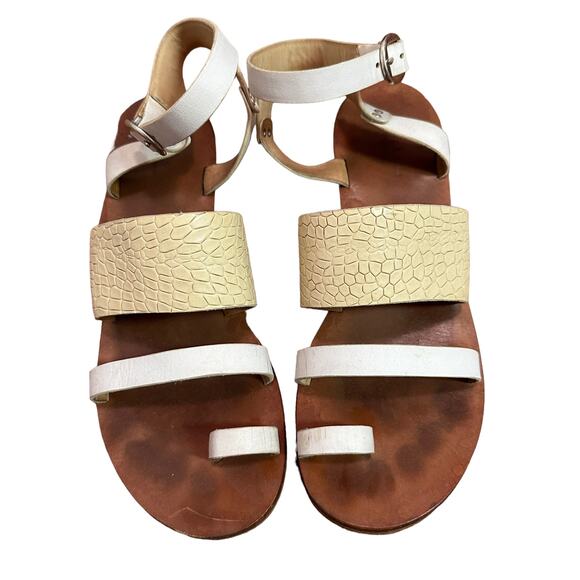 Rag & Bone Chartan Croc-Embossed Leather Strappy Sandals White - Picture 1 of 6